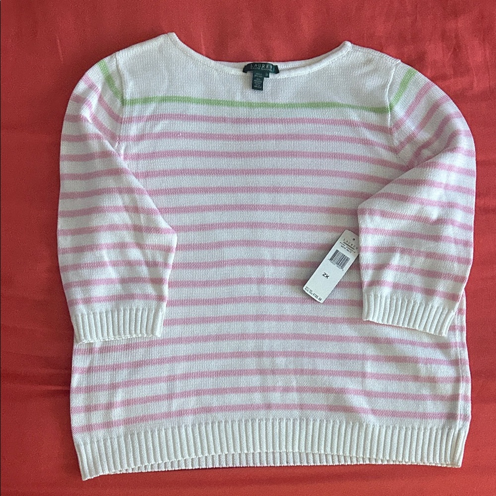 Ralph Lauren Pink and White Striped Sweater